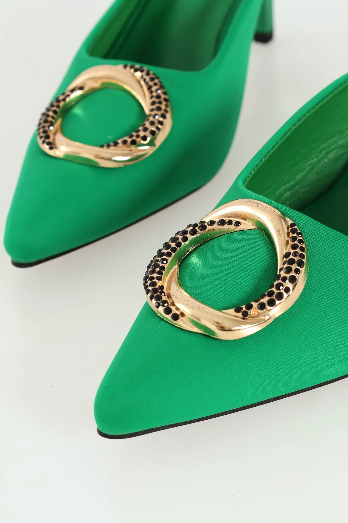 Pointy Kitten Mule Heel With Circle Buckle - Green