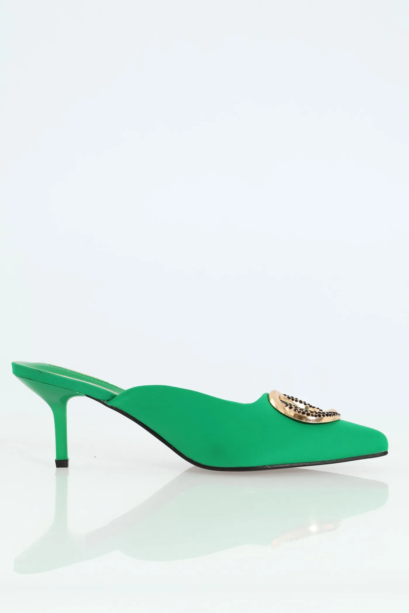 Pointy Kitten Mule Heel With Circle Buckle - Green