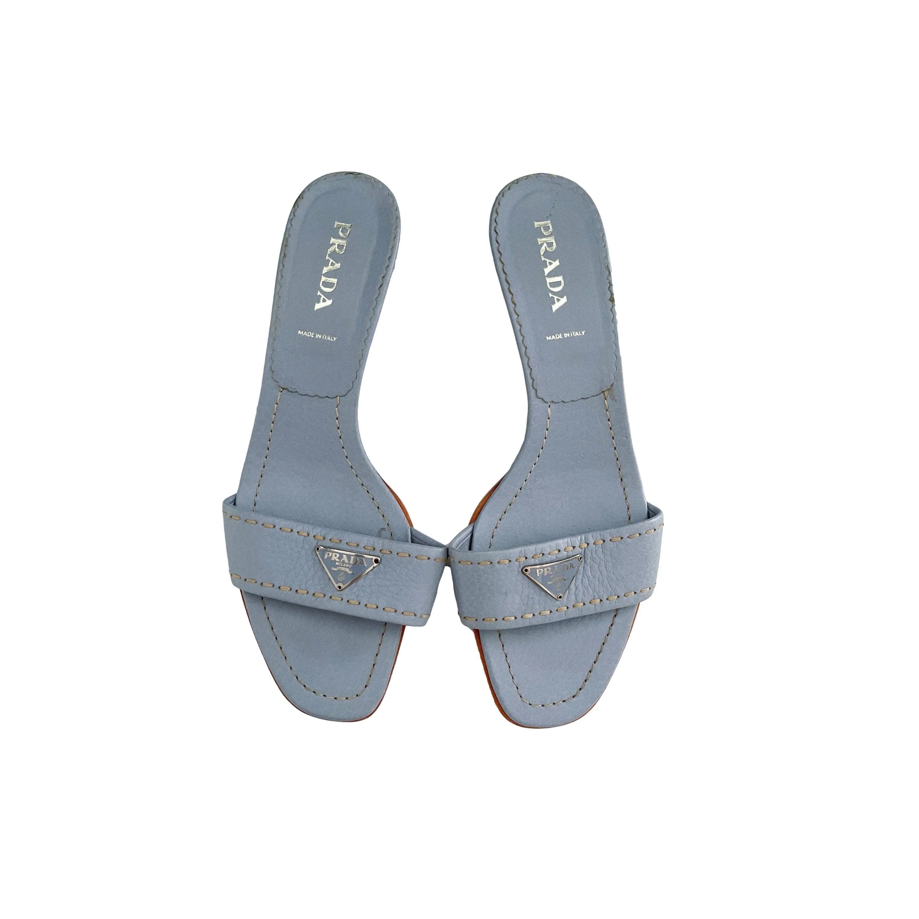 Prada Baby Blue Logo Kitten Heels