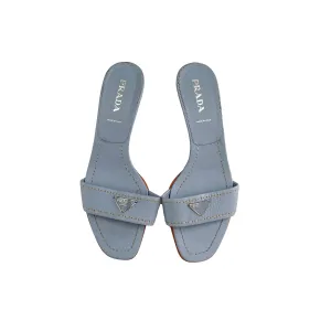 Prada Baby Blue Logo Kitten Heels