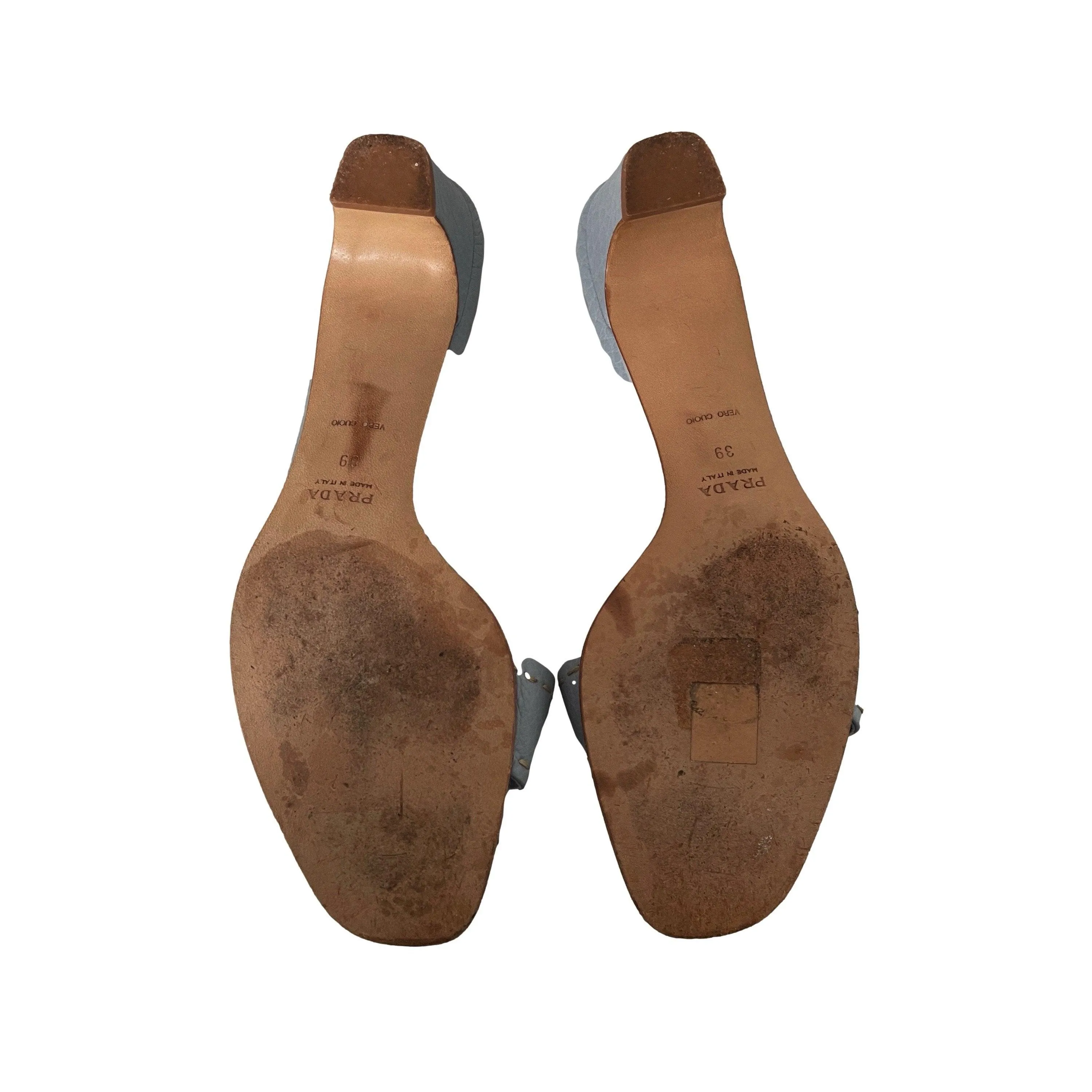 Prada Baby Blue Logo Kitten Heels