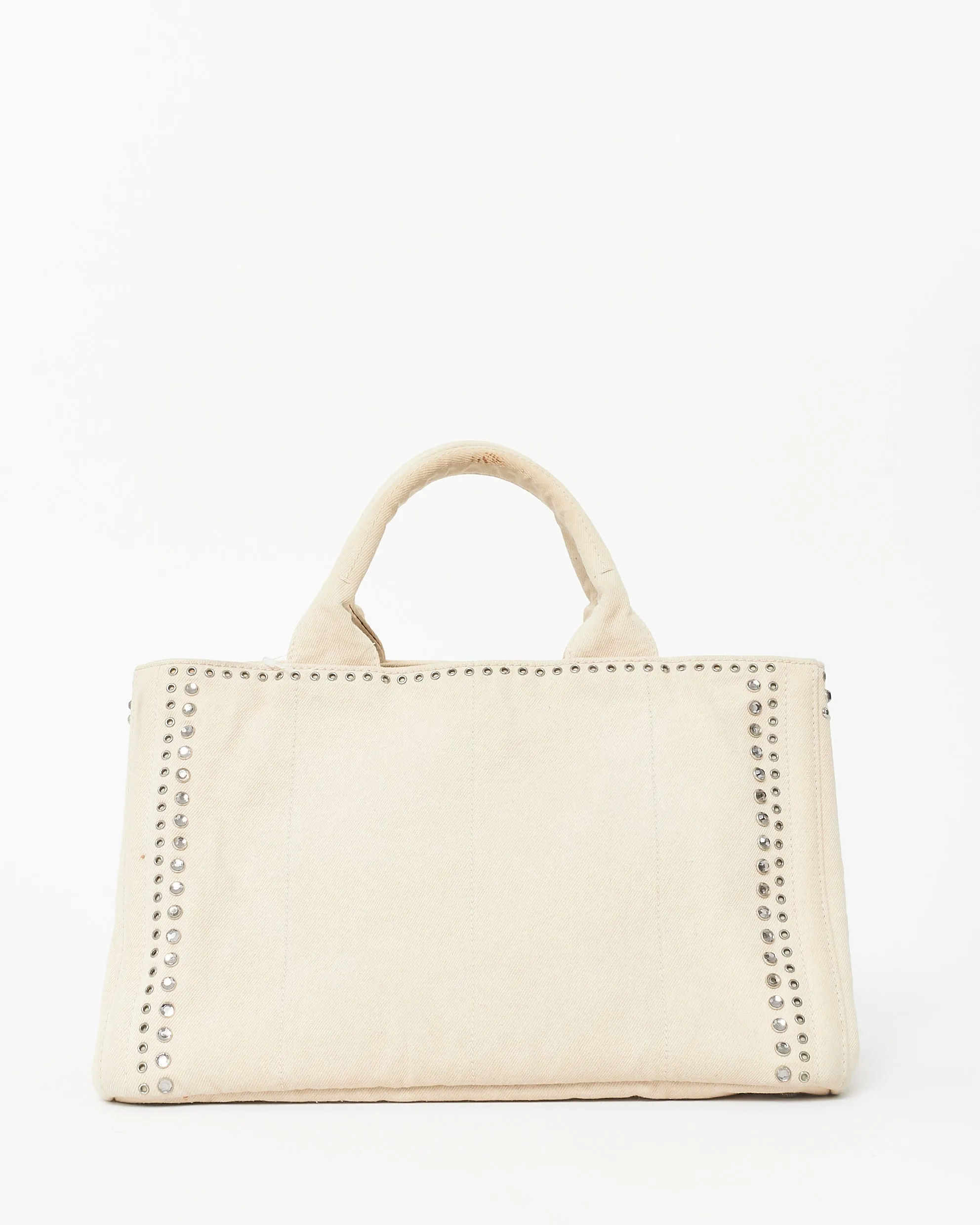 Prada Beige Bijoux Studded Canapa Tote MM