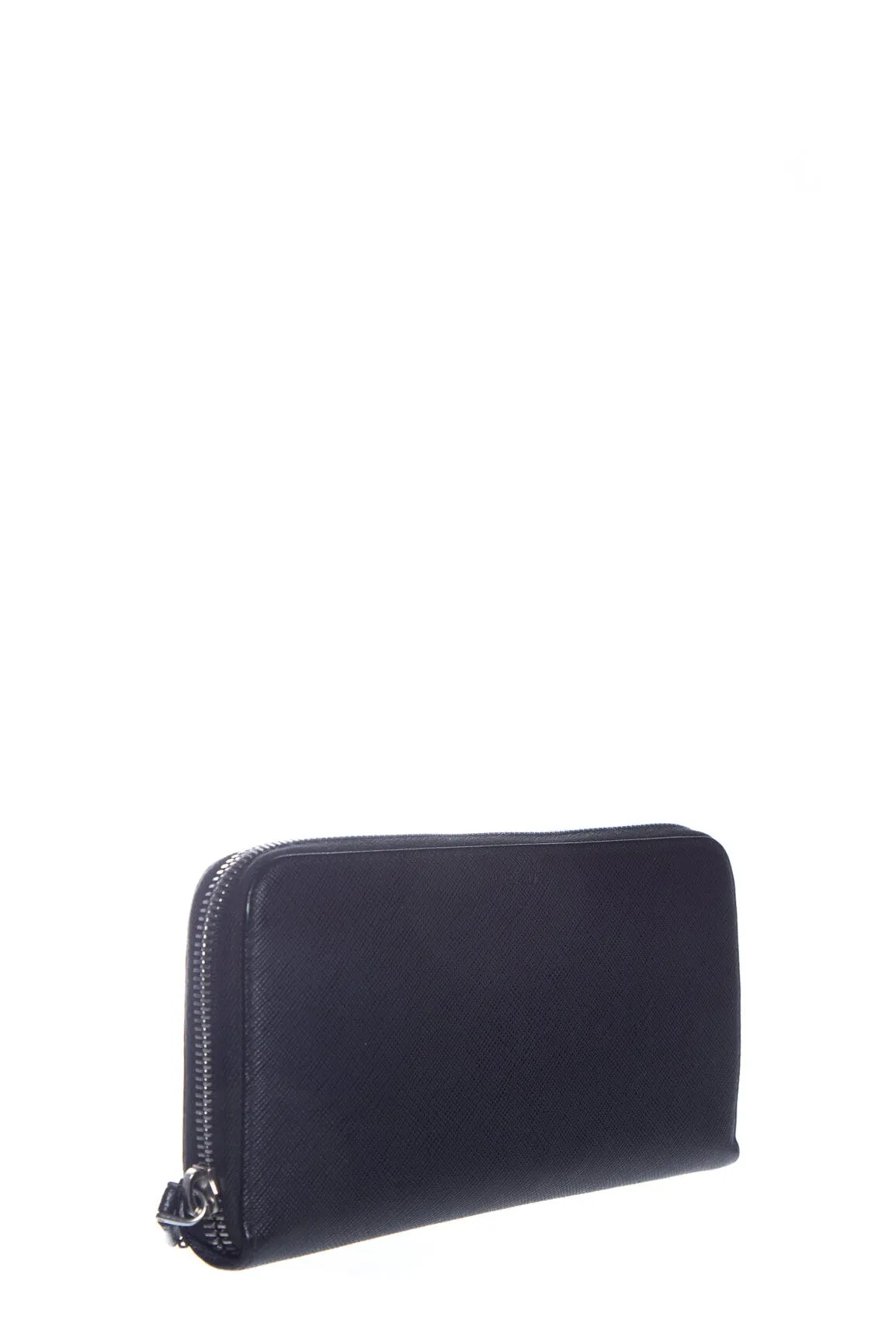 Prada Black Saffiano Leather Zip Around Wallet