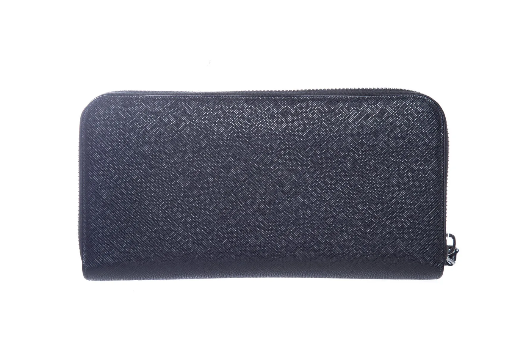Prada Black Saffiano Leather Zip Around Wallet