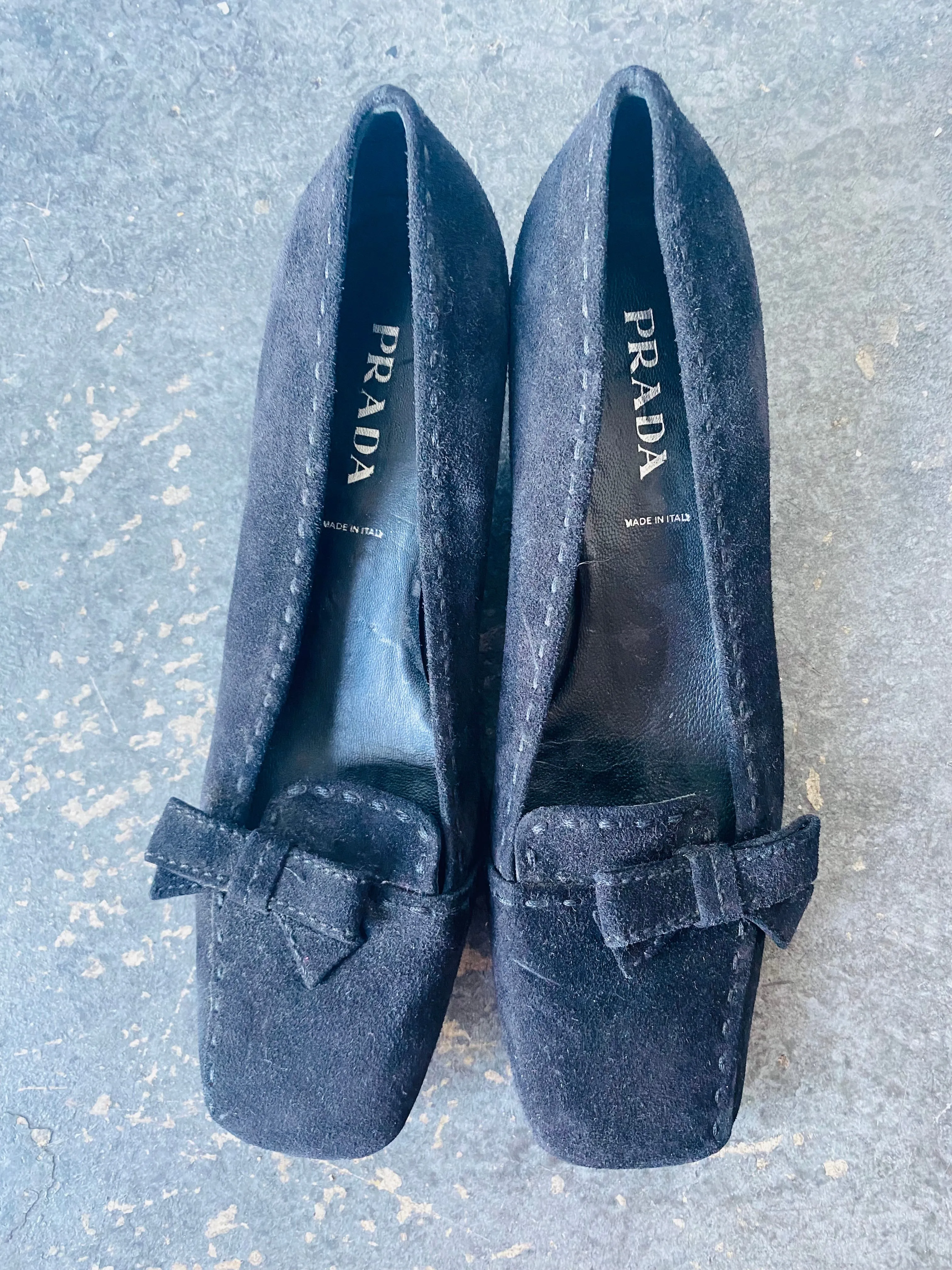 Prada Black Suede Square Toe Kitten Heels 7.5