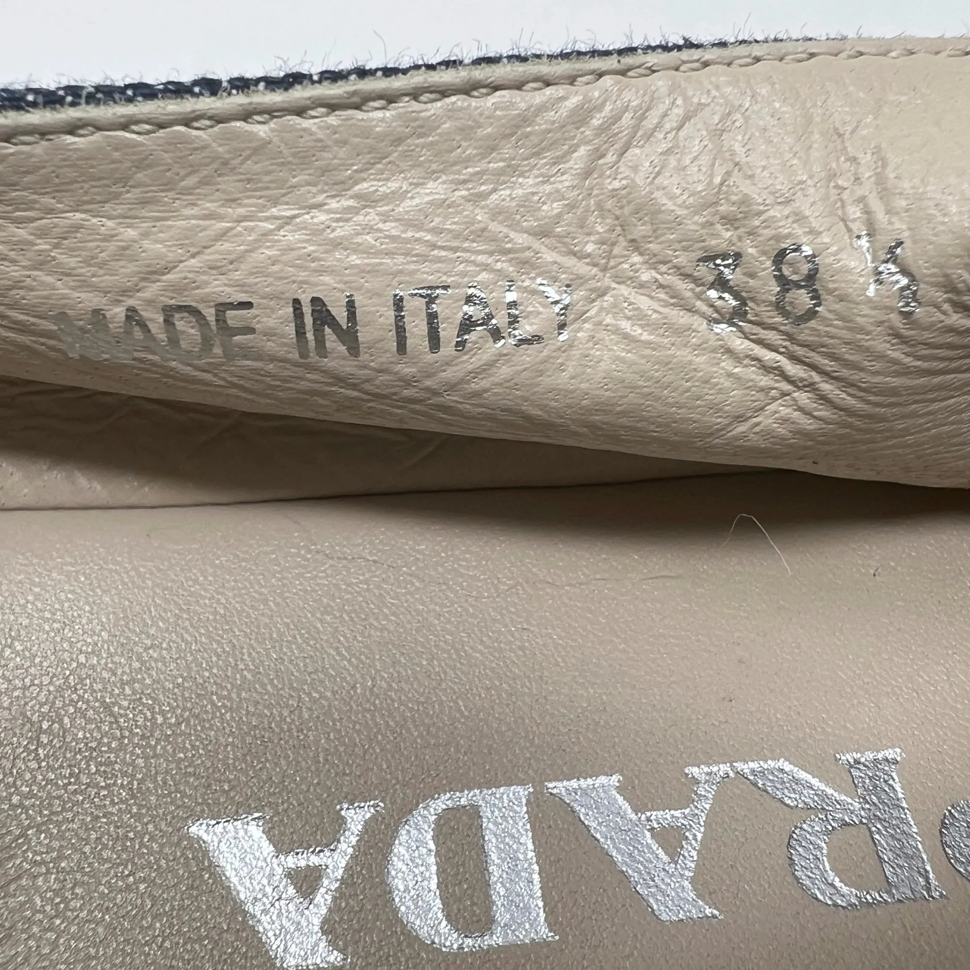 Prada Embroidered Logo Blue Denim Cap Toe Espadrilles Flats Size EU 38.5