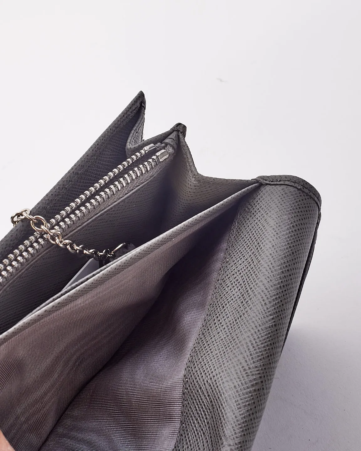 Prada Grey Saffiano Leather Large Long Wallet