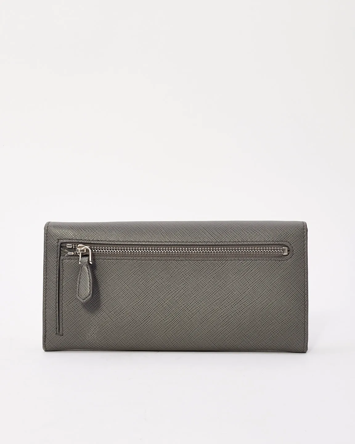 Prada Grey Saffiano Leather Large Long Wallet