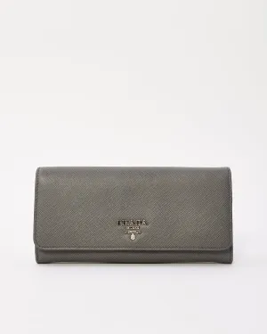 Prada Grey Saffiano Leather Large Long Wallet