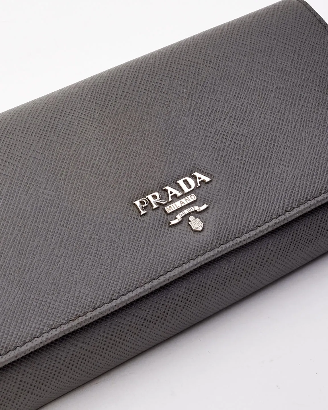 Prada Grey Saffiano Leather Large Long Wallet