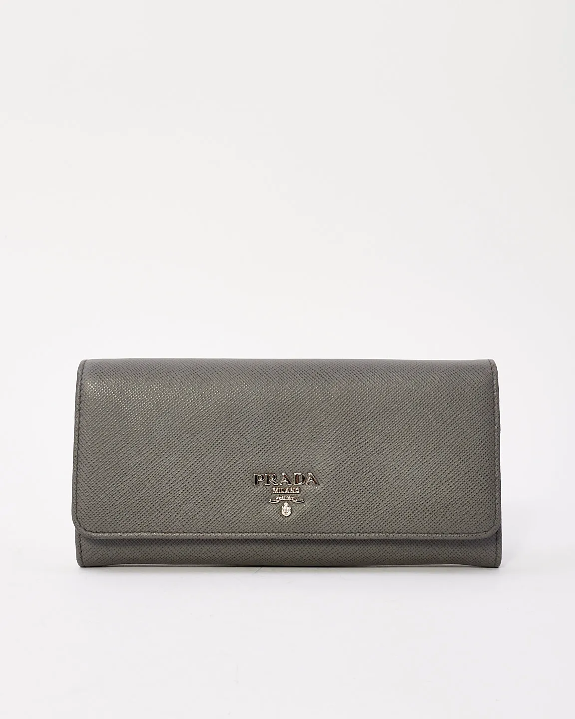 Prada Grey Saffiano Leather Large Long Wallet