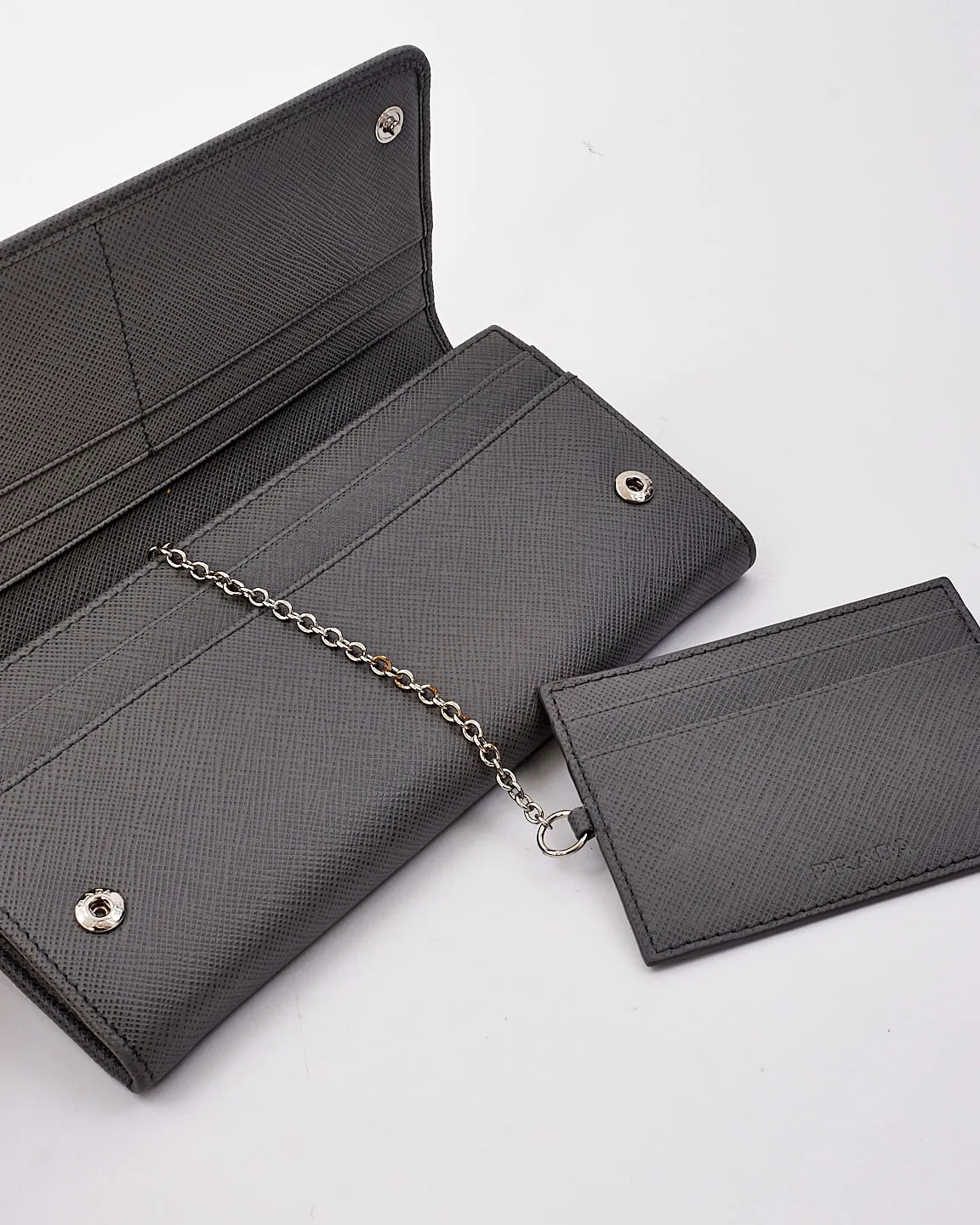 Prada Grey Saffiano Leather Large Long Wallet
