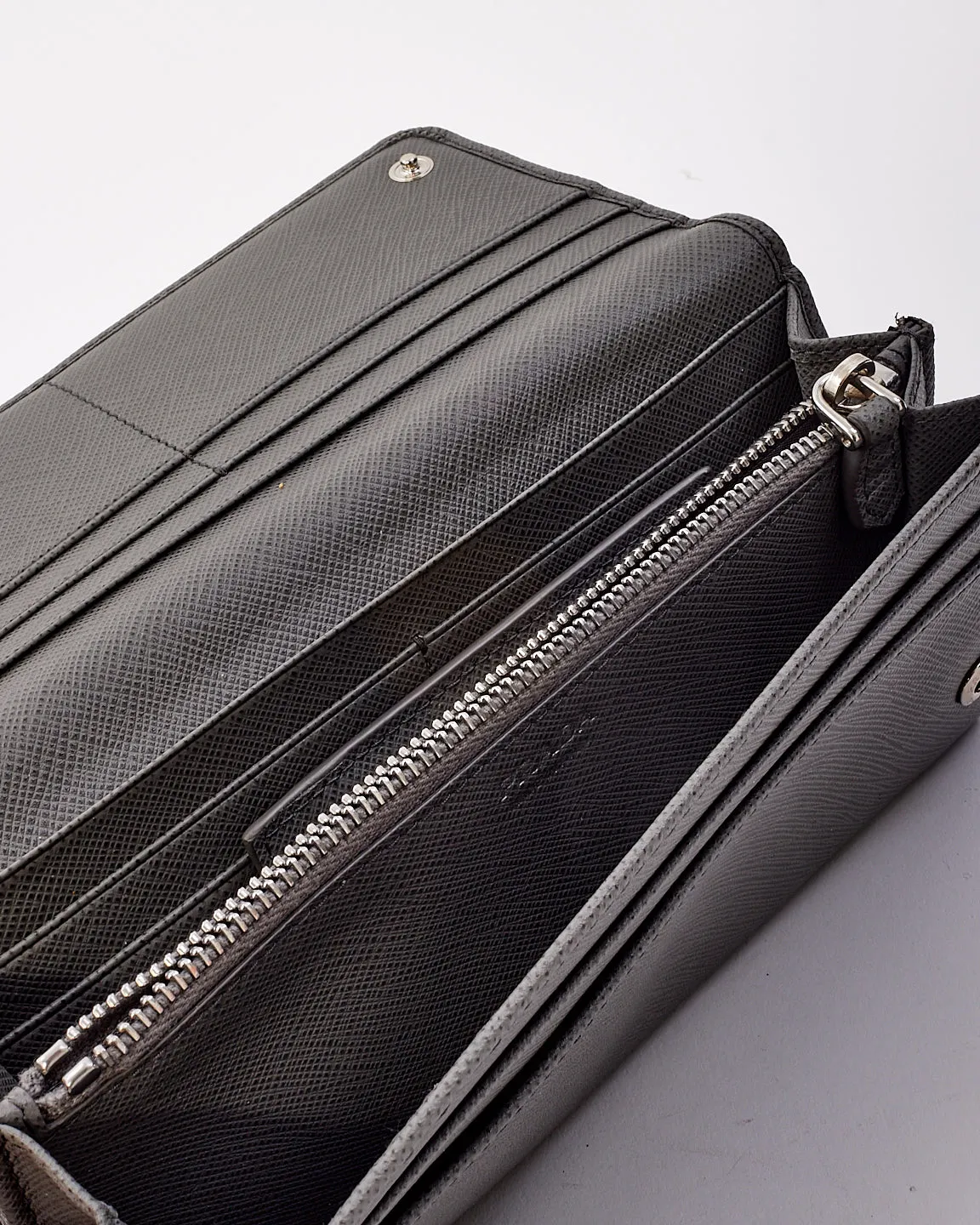 Prada Grey Saffiano Leather Large Long Wallet