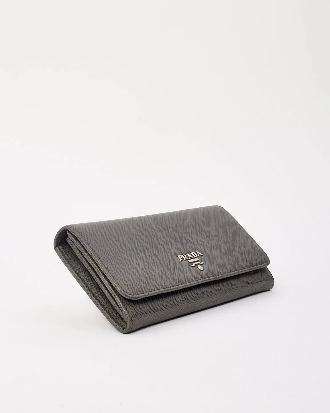 Prada Grey Saffiano Leather Large Long Wallet