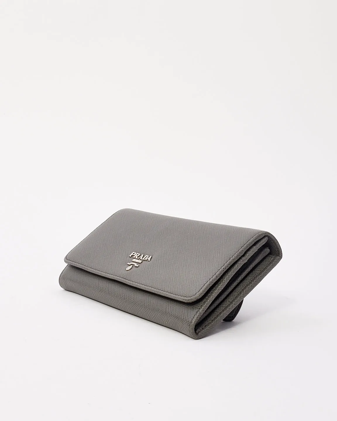 Prada Grey Saffiano Leather Large Long Wallet