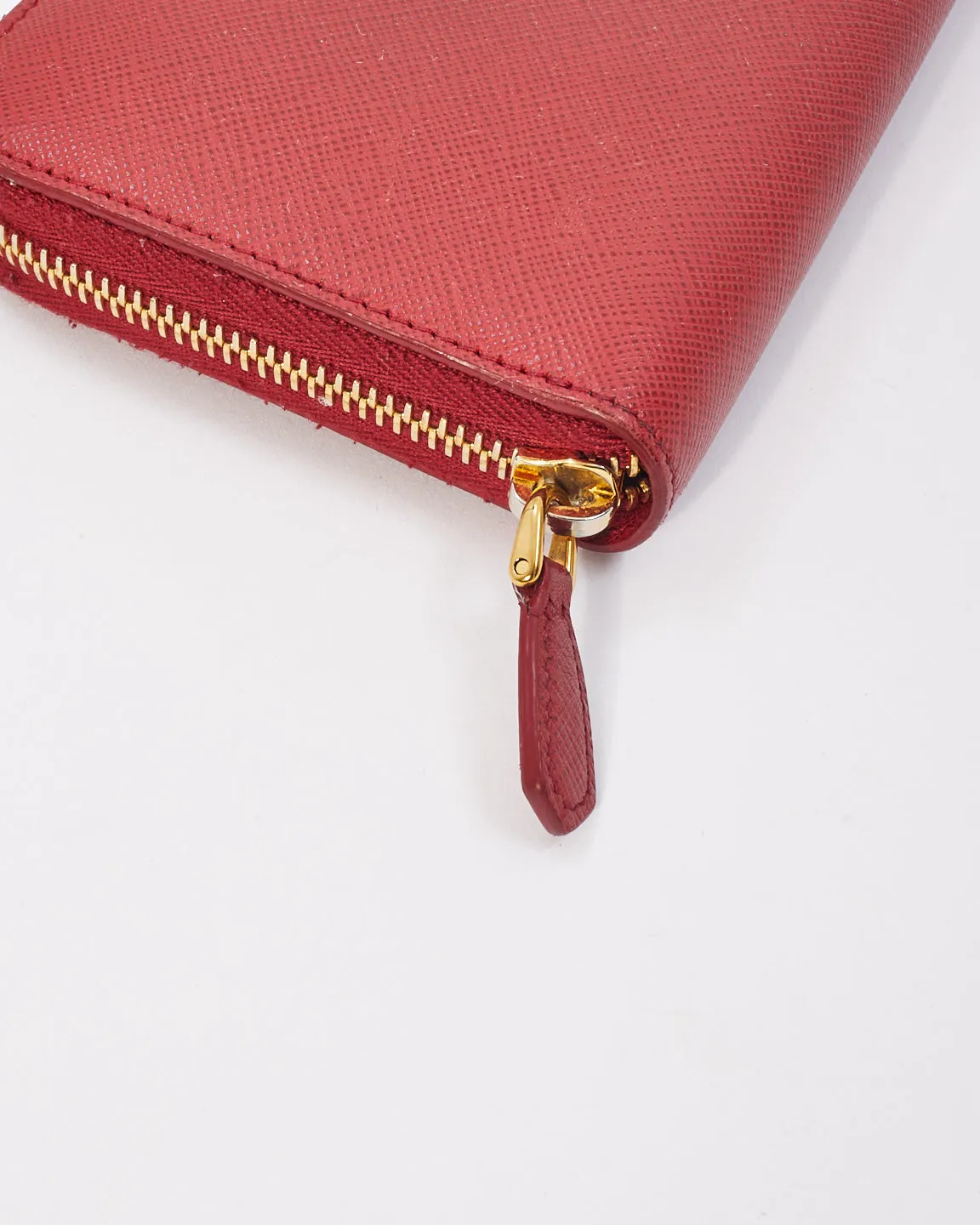 Prada Red Saffiano Leather Long Zip Around Wallet