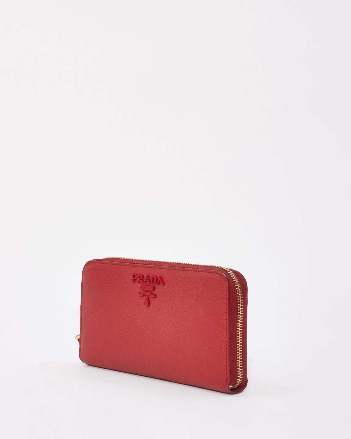 Prada Red Saffiano Leather Long Zip Around Wallet