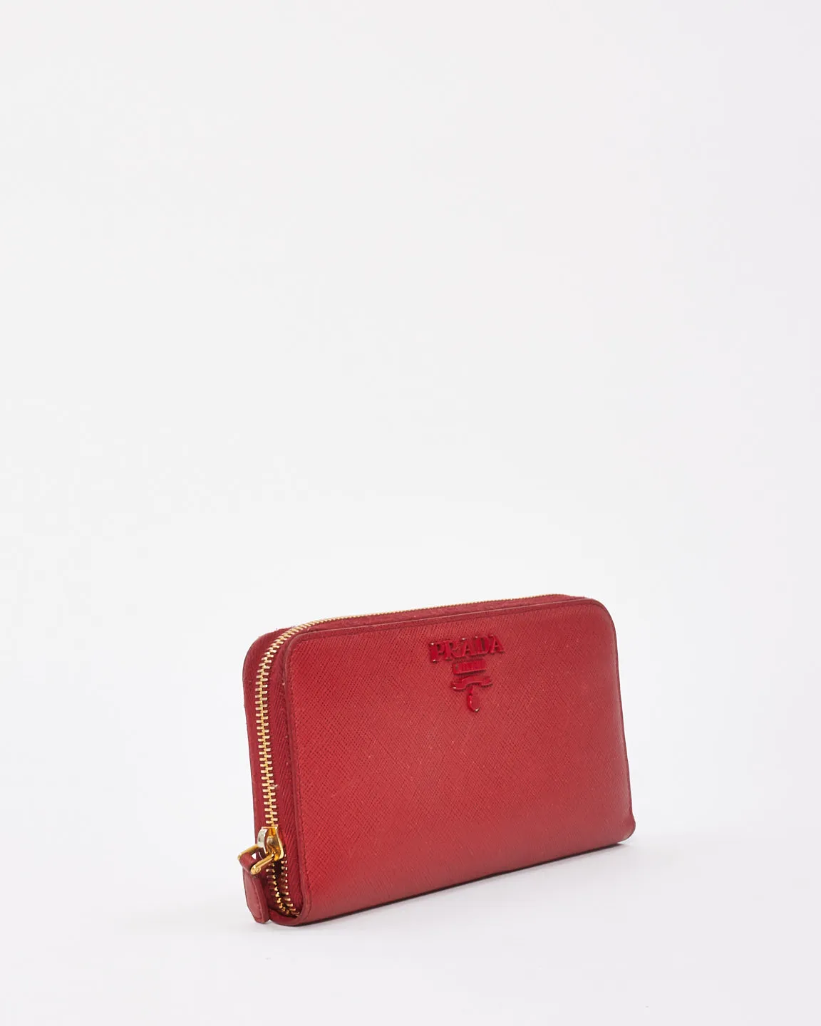 Prada Red Saffiano Leather Long Zip Around Wallet