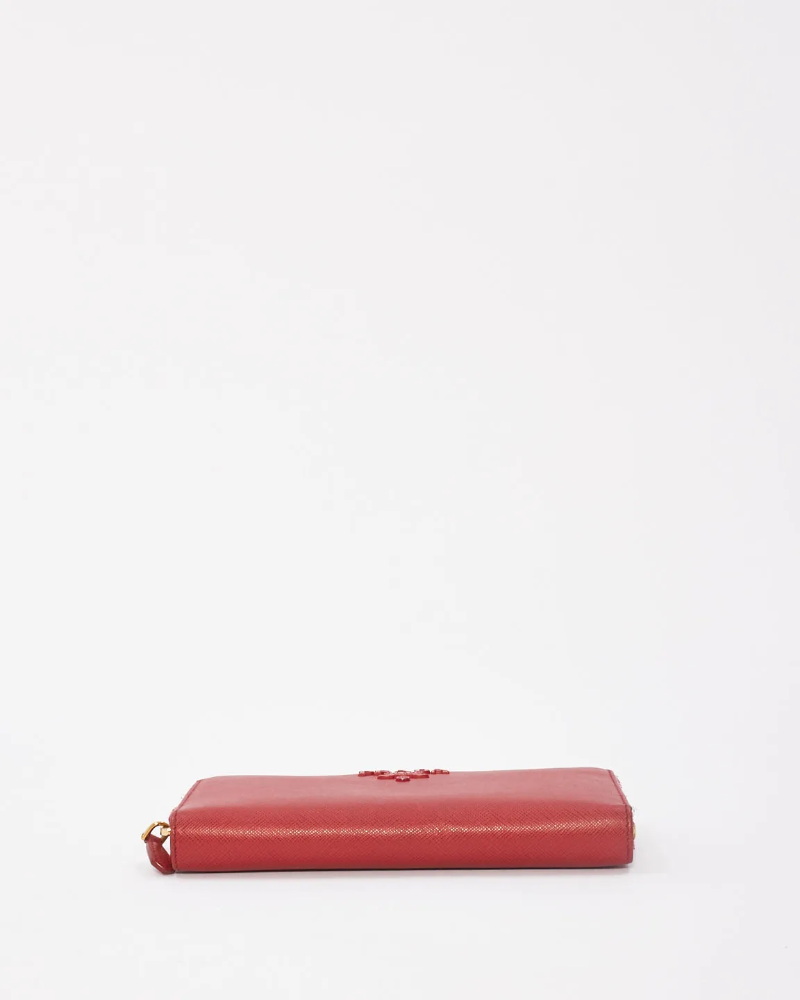 Prada Red Saffiano Leather Long Zip Around Wallet