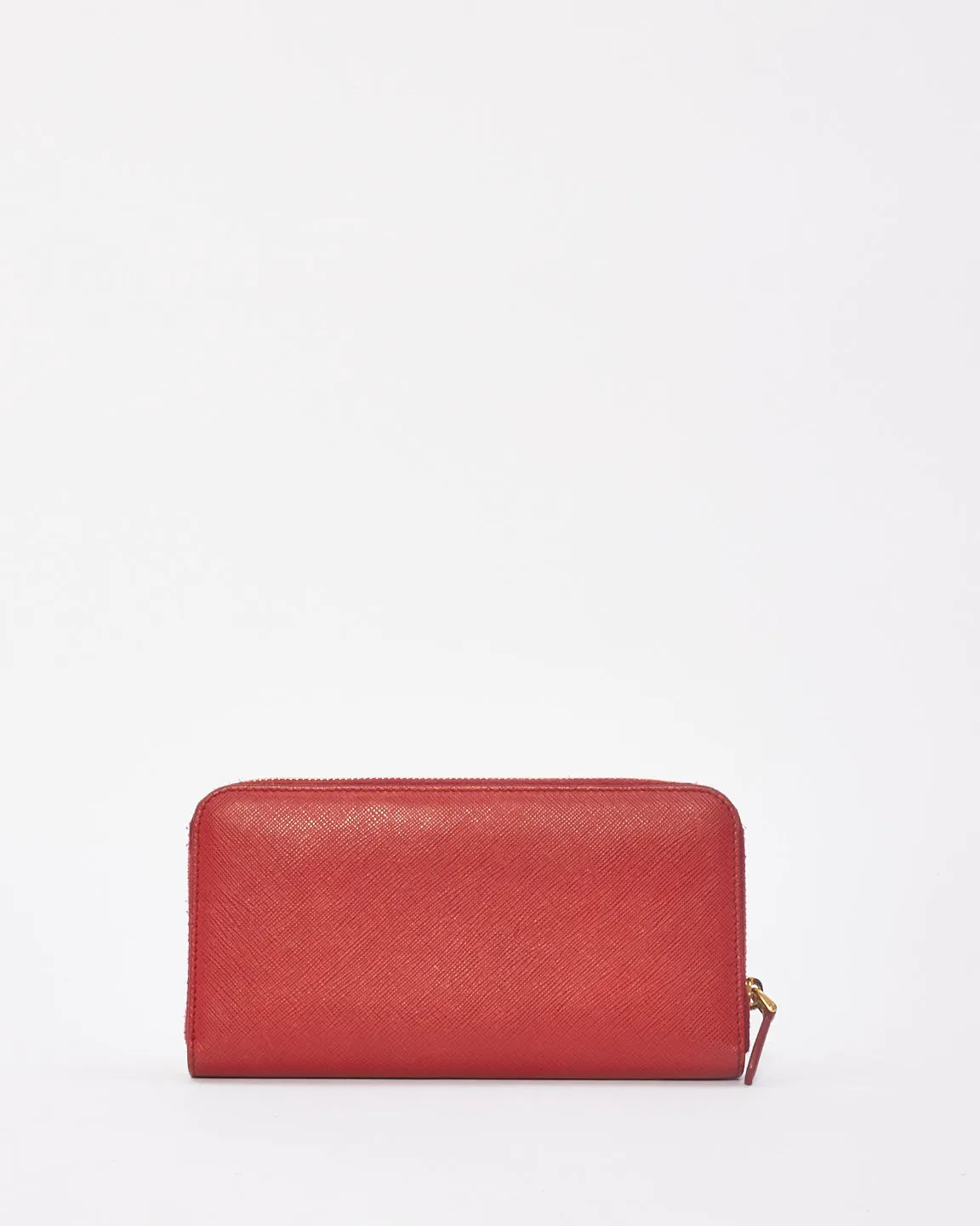 Prada Red Saffiano Leather Long Zip Around Wallet