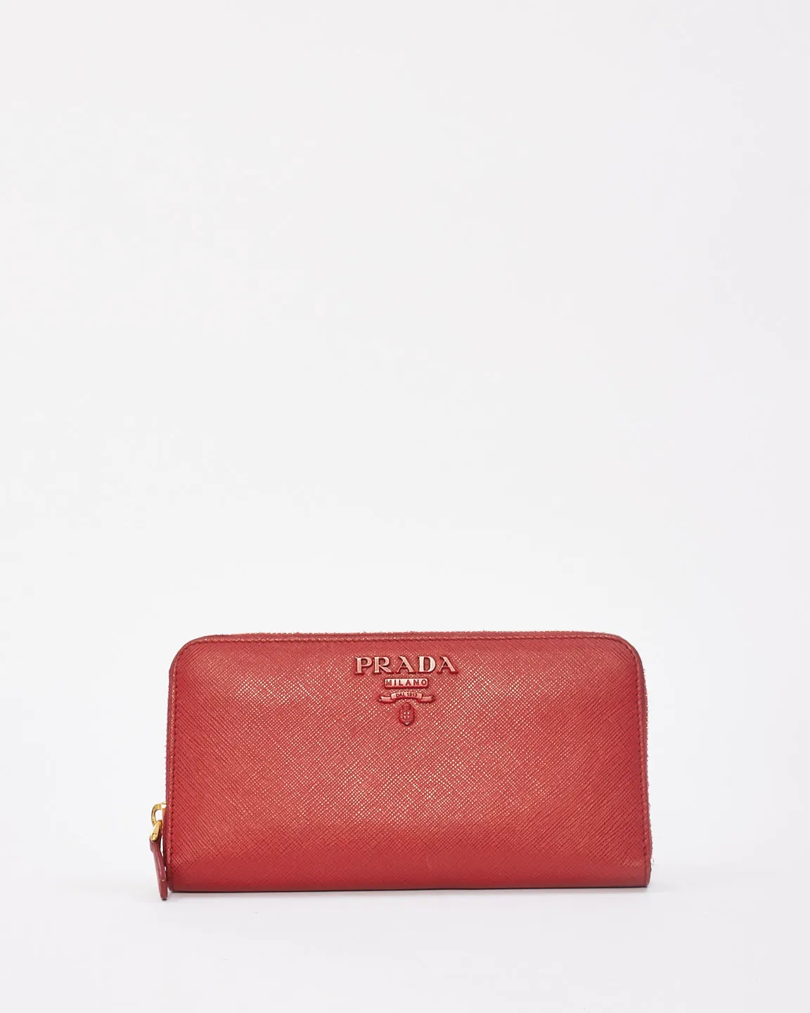 Prada Red Saffiano Leather Long Zip Around Wallet