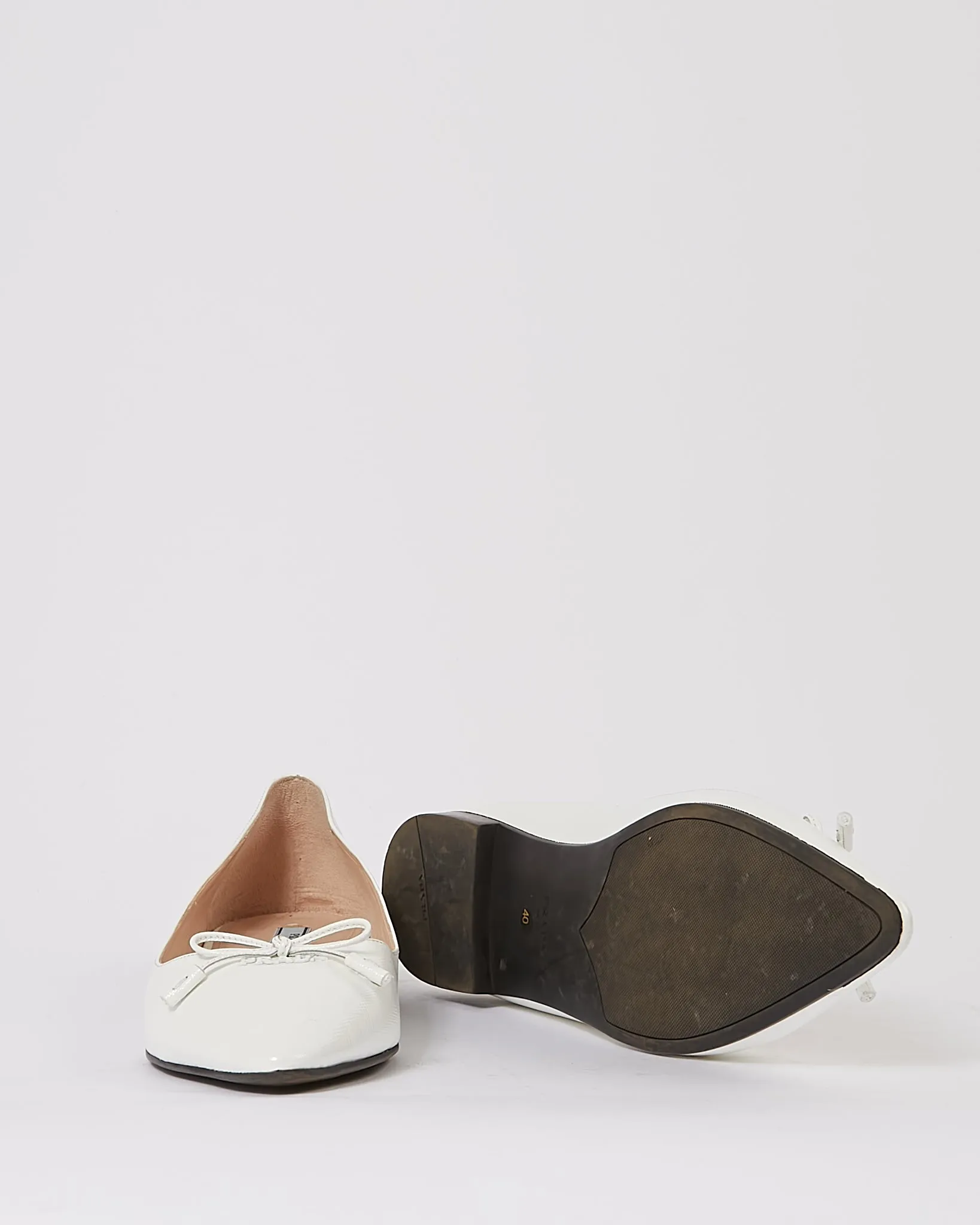 Prada White Leather Bow Pointed Toe Flats - 40