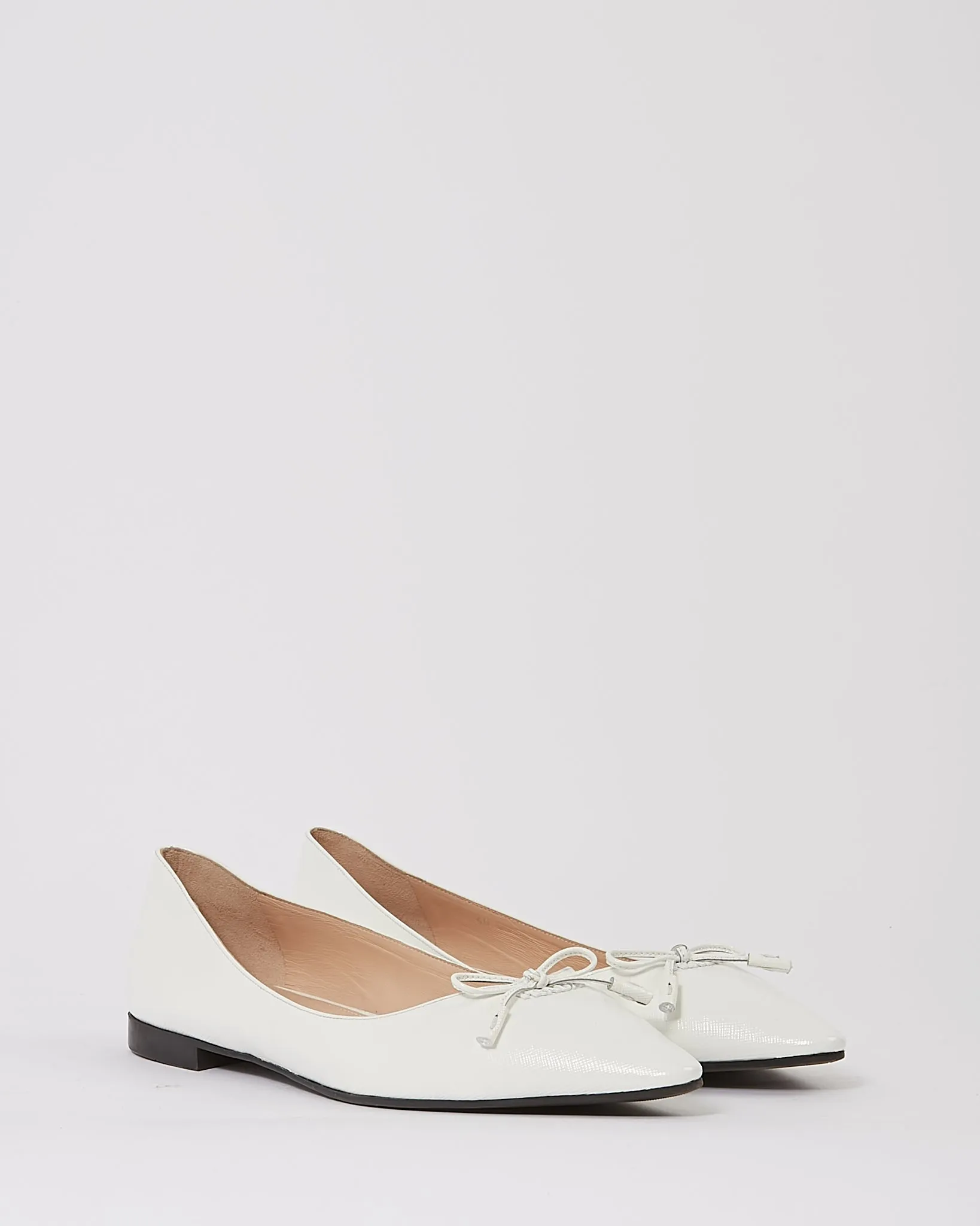 Prada White Leather Bow Pointed Toe Flats - 40