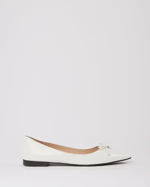 Prada White Leather Bow Pointed Toe Flats - 40