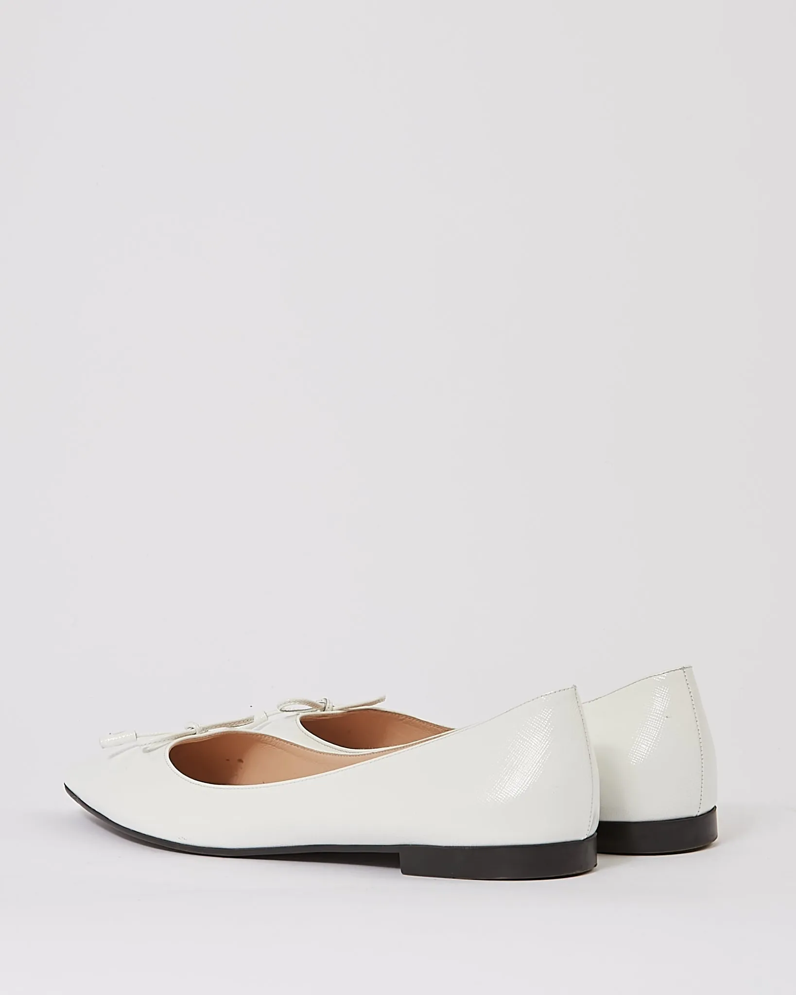 Prada White Leather Bow Pointed Toe Flats - 40