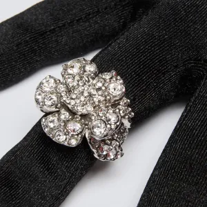 Pre-Loved™ Chanel Camelia Flower Strass Silver and Rinestone Ring