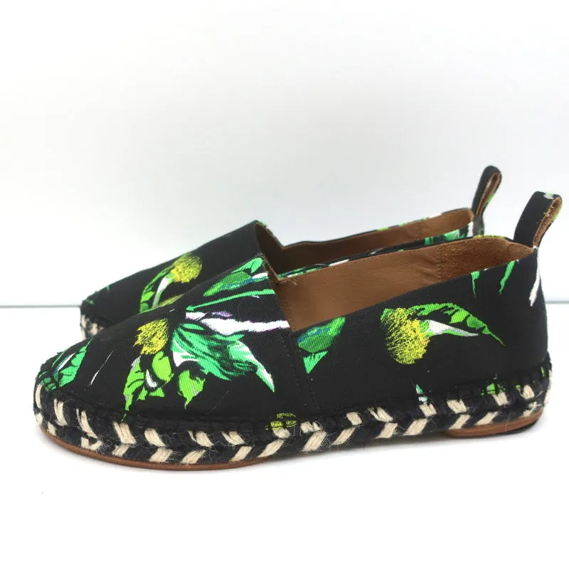 Proenza Schouler Espadrilles Black Floral Print Canvas Size 6 Slip-On Flats