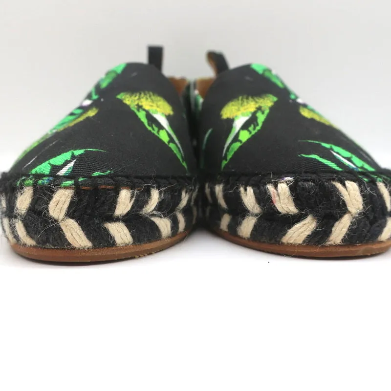 Proenza Schouler Espadrilles Black Floral Print Canvas Size 6 Slip-On Flats
