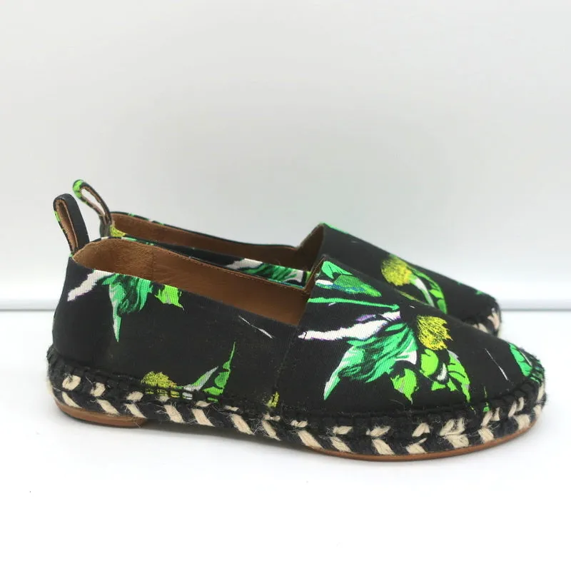 Proenza Schouler Espadrilles Black Floral Print Canvas Size 6 Slip-On Flats