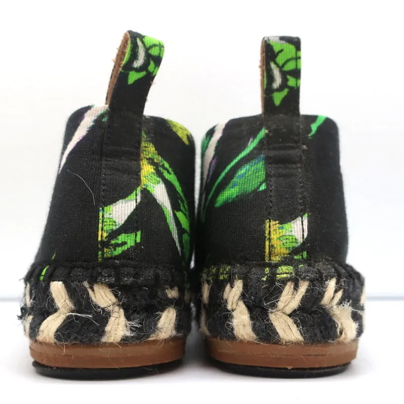 Proenza Schouler Espadrilles Black Floral Print Canvas Size 6 Slip-On Flats