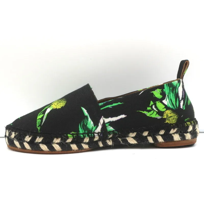 Proenza Schouler Espadrilles Black Floral Print Canvas Size 6 Slip-On Flats