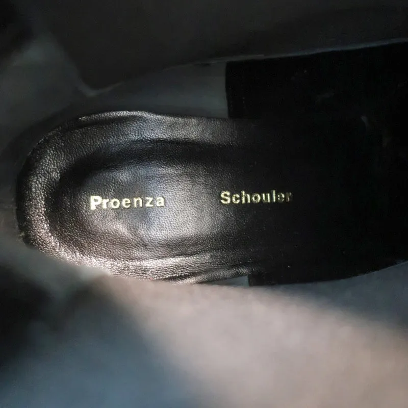 Proenza Schouler Square Toe Chelsea Boots Black Leather Size 41 Kitten Heel