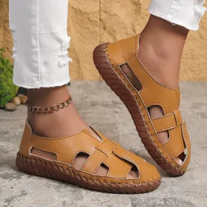 PU Leather Cutout Round Toe Sandals