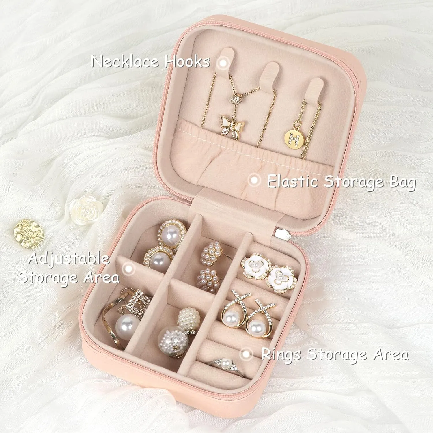 PU Leather Travel Jewelry Organizer, Portable Mini Jewelry Case, Pink