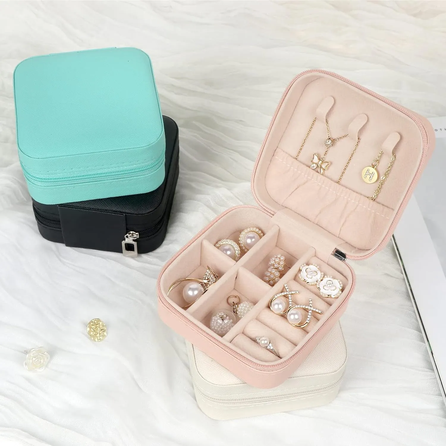 PU Leather Travel Jewelry Organizer, Portable Mini Jewelry Case, Pink