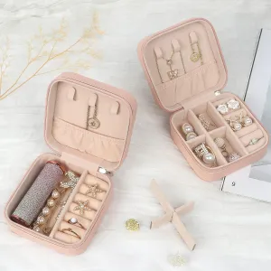 PU Leather Travel Jewelry Organizer, Portable Mini Jewelry Case, Pink