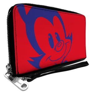 PU Zip Around Wallet Rectangle - Animaniacs Yakko Smiling Face Close-Up Red Blue