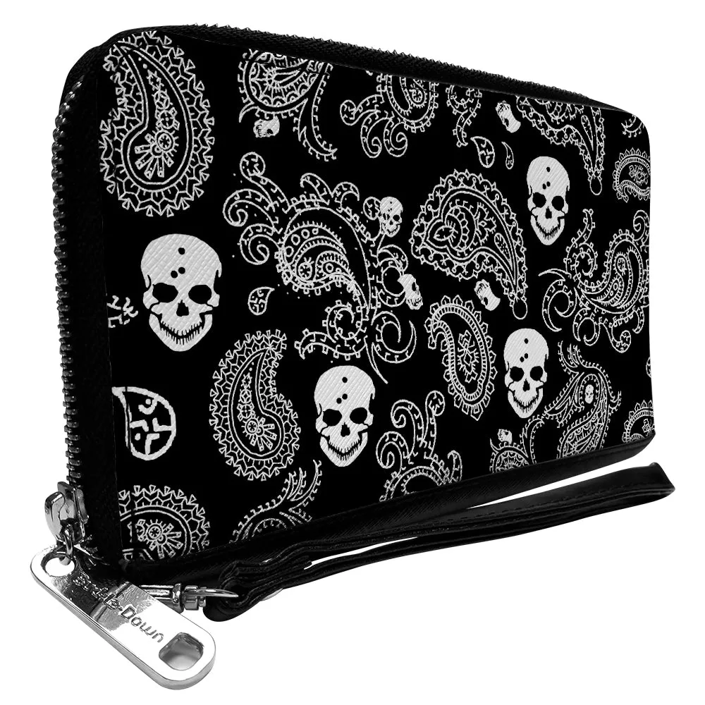 PU Zip Around Wallet Rectangle - Bandana/Skulls Black/White