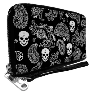 PU Zip Around Wallet Rectangle - Bandana/Skulls Black/White
