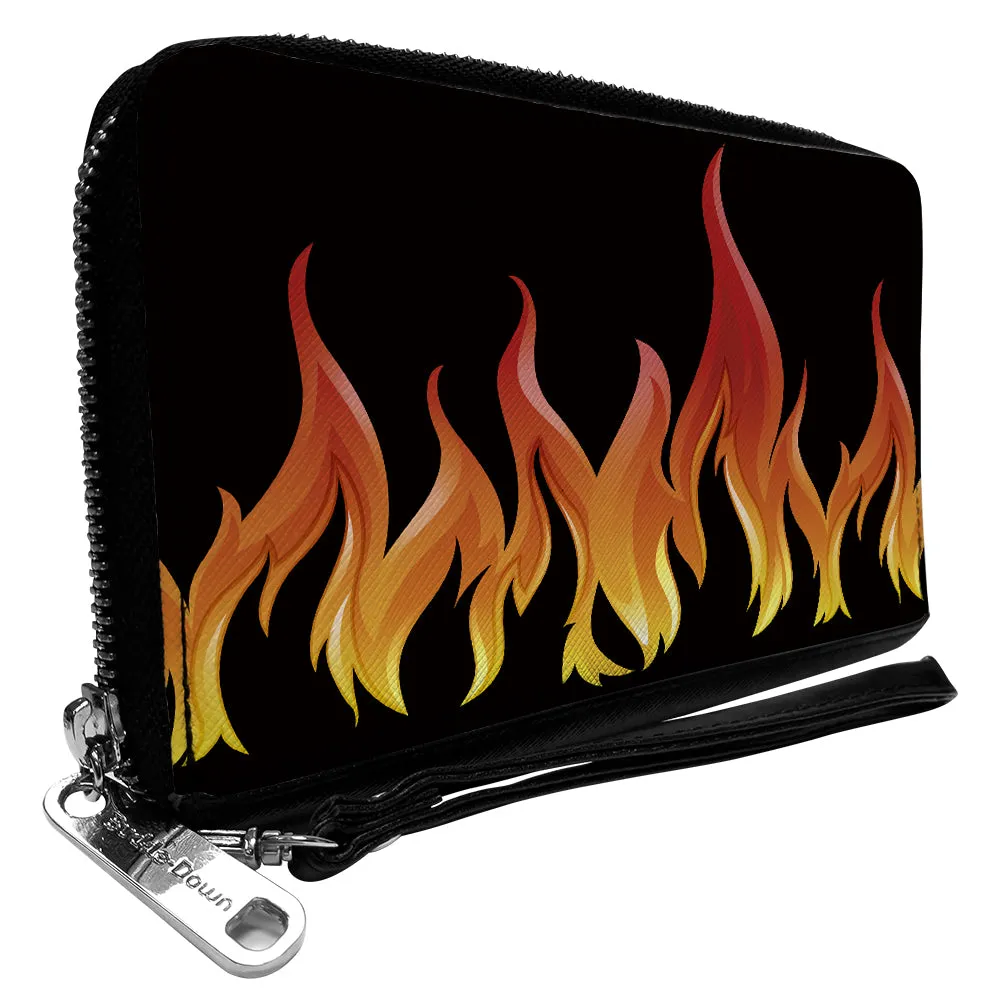 PU Zip Around Wallet Rectangle - Flames Black/Reds/Orange/Yellows