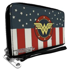 PU Zip Around Wallet Rectangle - WONDER WOMAN/Logo Americana Red/White/Blue/Yellow