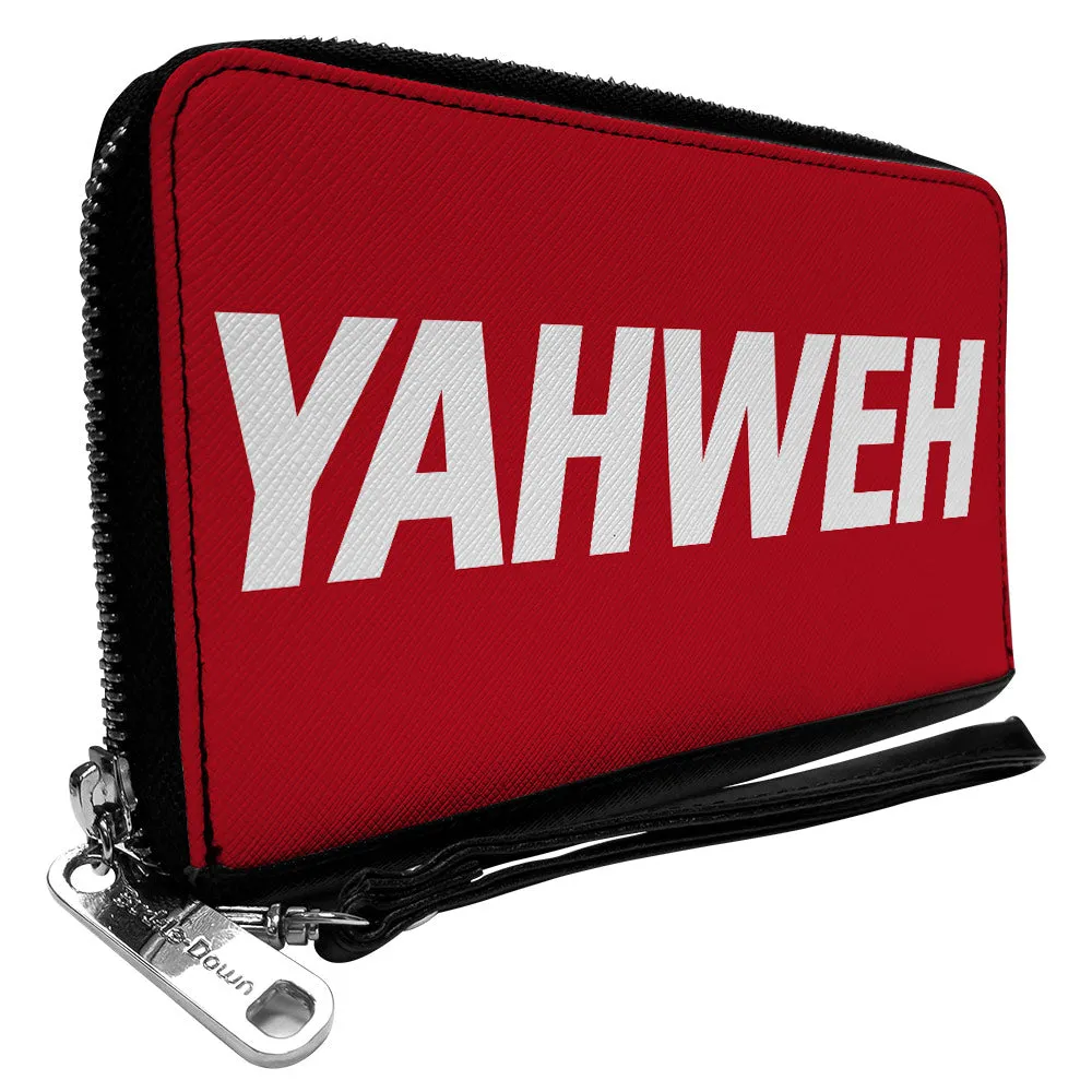 PU Zip Around Wallet Rectangle - YAHWEH Text Red White