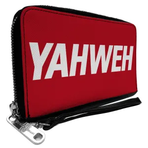 PU Zip Around Wallet Rectangle - YAHWEH Text Red White