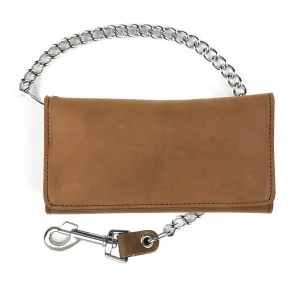 PU341  Bi-Fold Wallet w/ Chain- Brown