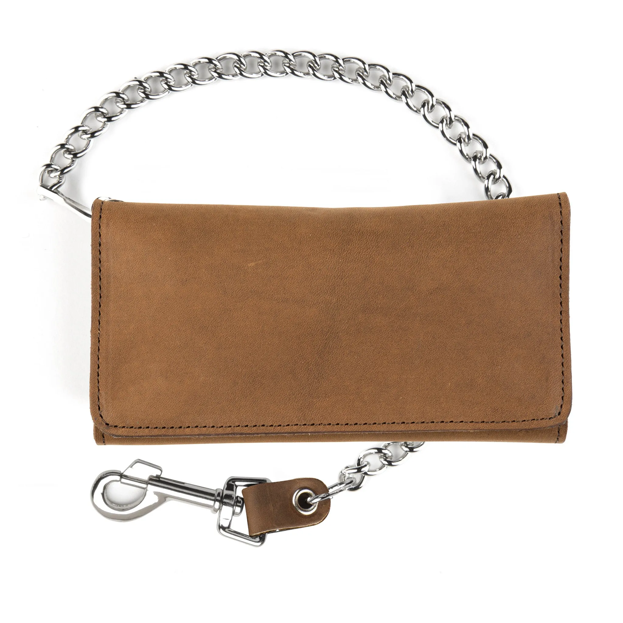 PU341  Bi-Fold Wallet w/ Chain- Brown