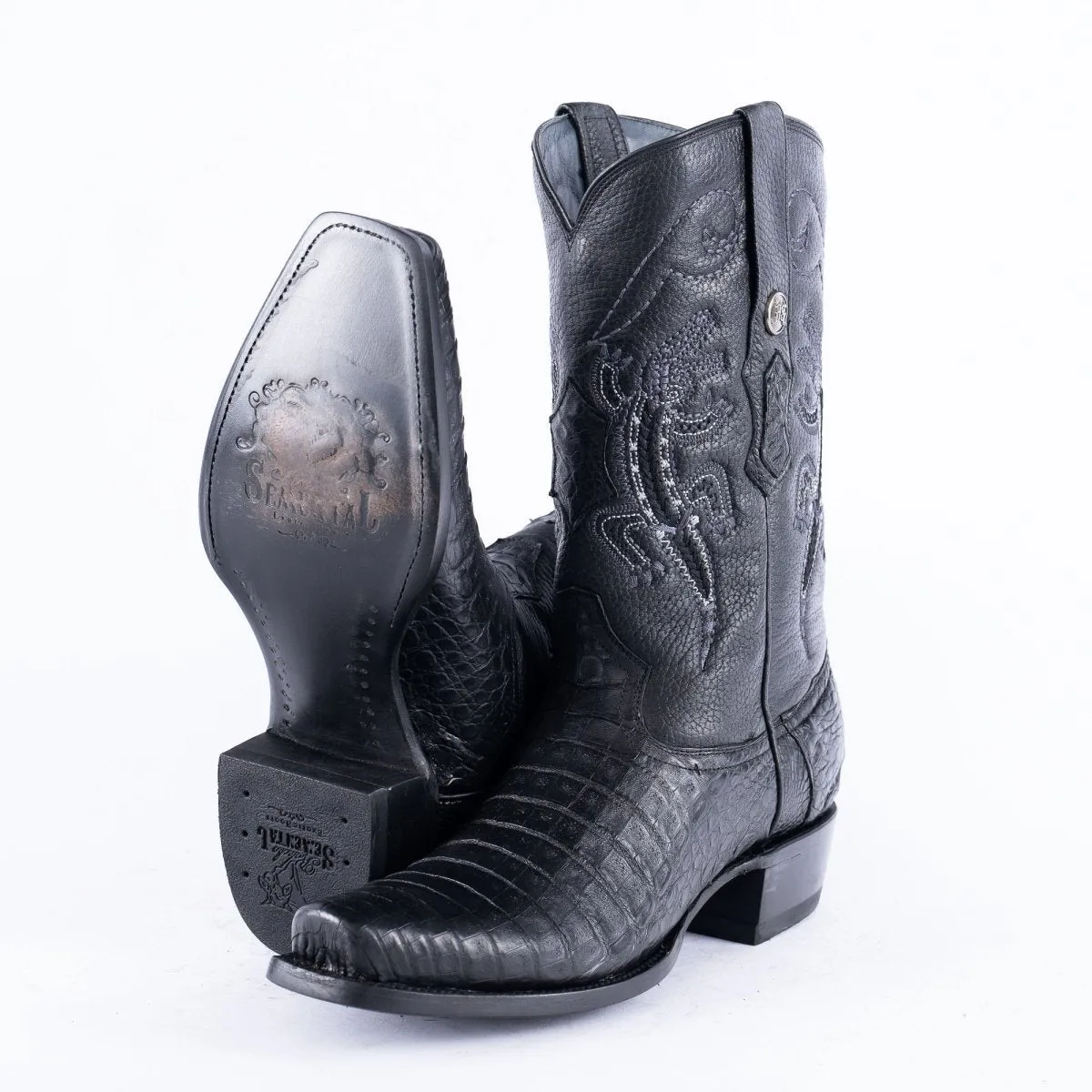 RANCHO SEMENTAL EXOTIC LEATHER Caiman Belly Black Cowboy Boots